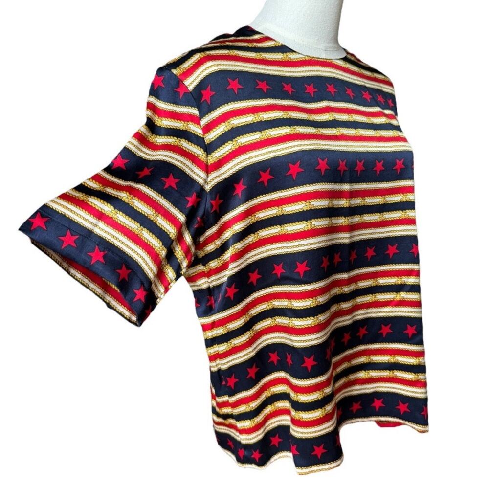 Vintage 90s Saks Silk Nautical Star Blouse Peter Nygard Large